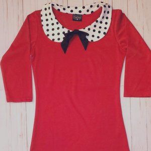 Rock Steady Ladies Red Top w/Polka Dot Collar - M